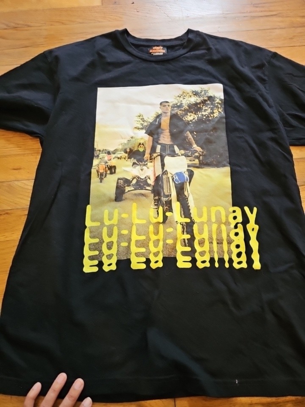 Lu-Lu-Lunay Black Short-Sleeve Graphic Tee with Yellow Print